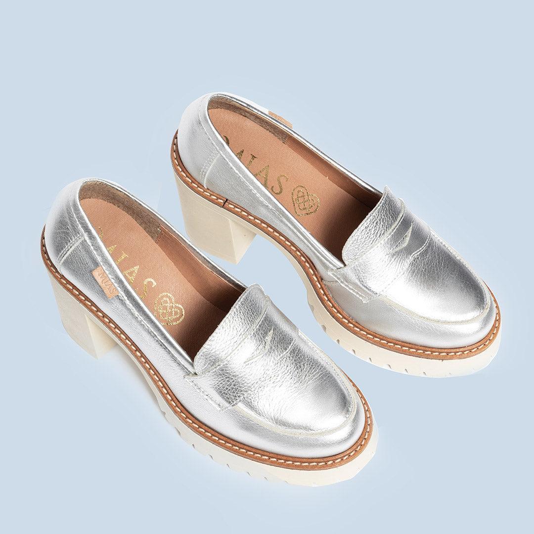 Zapatos de tacón laminado en plata - Keyla - MIAS