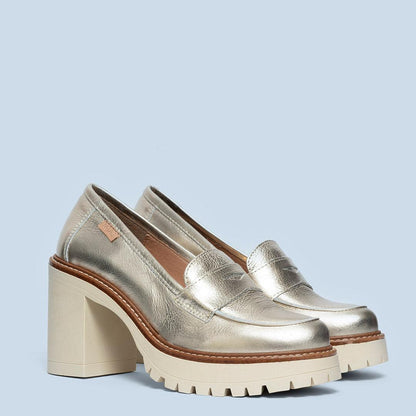 Zapatos de tacón laminado en oro - Keyla - MIAS