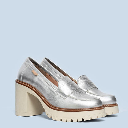Zapatos de tacón laminado en plata - Keyla - MIAS