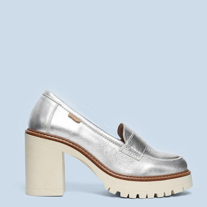 Zapatos de tacón laminado en plata - Keyla - MIAS