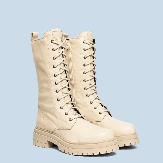 Botín acordonado piel beige - Megan - MIAS